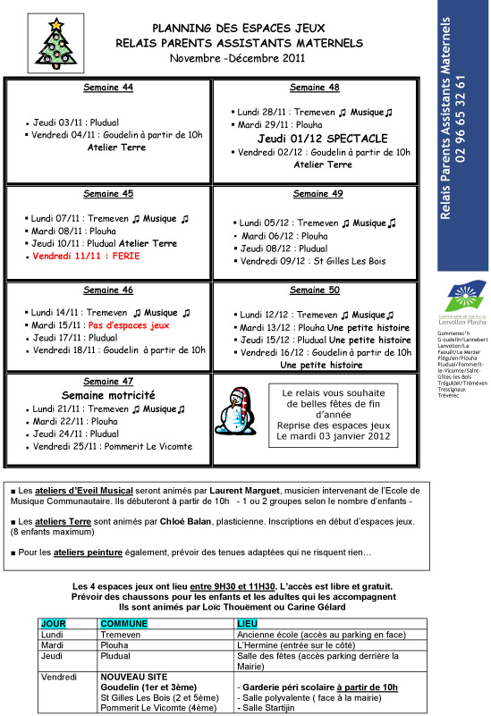 PLANNING espaces jeux nov déc 2011